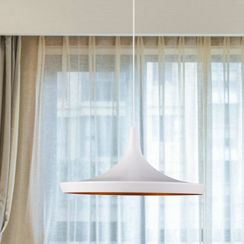 Metal Cone/Saucer/Urn Pendant Light Industrial Black/White/Gold Hanging Light with Linear/Round Canopy White Saucer Round Clearhalo 'Ceiling Lights' 'Modern Pendants' 'Modern' 'Pendant Lights' 'Pendants' Lighting' 597622