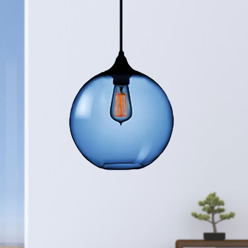 Globe Ceiling Pendant Light Simplicity Glass 1 Light Red/Brown/Clear Hanging Ceiling Light Dark Blue Clearhalo 'Ceiling Lights' 'Chandeliers' 'Glass shade' 'Glass' 'Modern Pendants' 'Modern' 'Pendant Lights' 'Pendants' Lighting' 597661