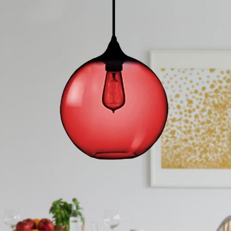 Globe Ceiling Pendant Light Simplicity Glass 1 Light Red/Brown/Clear Hanging Ceiling Light Red Clearhalo 'Ceiling Lights' 'Chandeliers' 'Glass shade' 'Glass' 'Modern Pendants' 'Modern' 'Pendant Lights' 'Pendants' Lighting' 597666