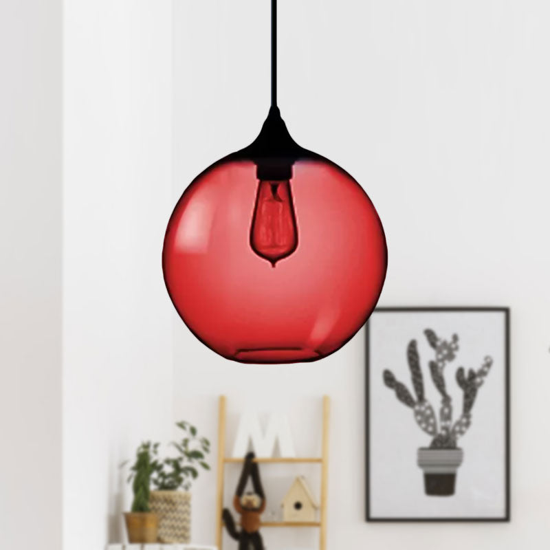Globe Ceiling Pendant Light Simplicity Glass 1 Light Red/Brown/Clear Hanging Ceiling Light Clearhalo 'Ceiling Lights' 'Chandeliers' 'Glass shade' 'Glass' 'Modern Pendants' 'Modern' 'Pendant Lights' 'Pendants' Lighting' 597667