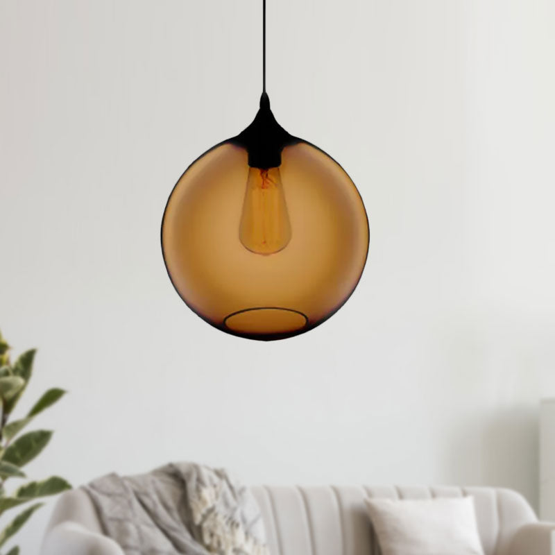 Globe Ceiling Pendant Light Simplicity Glass 1 Light Red/Brown/Clear Hanging Ceiling Light Clearhalo 'Ceiling Lights' 'Chandeliers' 'Glass shade' 'Glass' 'Modern Pendants' 'Modern' 'Pendant Lights' 'Pendants' Lighting' 597672