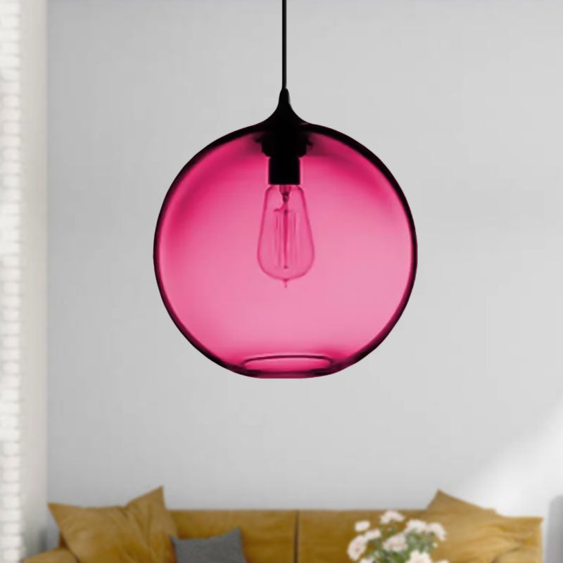 Globe Ceiling Pendant Light Simplicity Glass 1 Light Red/Brown/Clear Hanging Ceiling Light Rose Red Clearhalo 'Ceiling Lights' 'Chandeliers' 'Glass shade' 'Glass' 'Modern Pendants' 'Modern' 'Pendant Lights' 'Pendants' Lighting' 597674