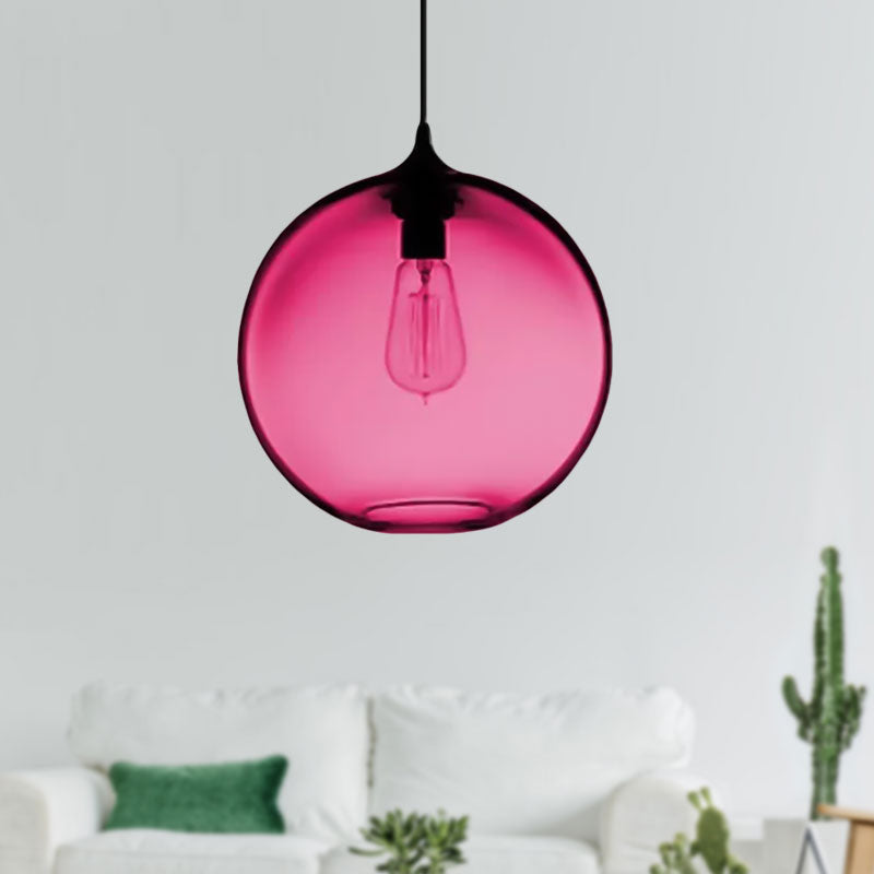 Globe Ceiling Pendant Light Simplicity Glass 1 Light Red/Brown/Clear Hanging Ceiling Light Clearhalo 'Ceiling Lights' 'Chandeliers' 'Glass shade' 'Glass' 'Modern Pendants' 'Modern' 'Pendant Lights' 'Pendants' Lighting' 597675