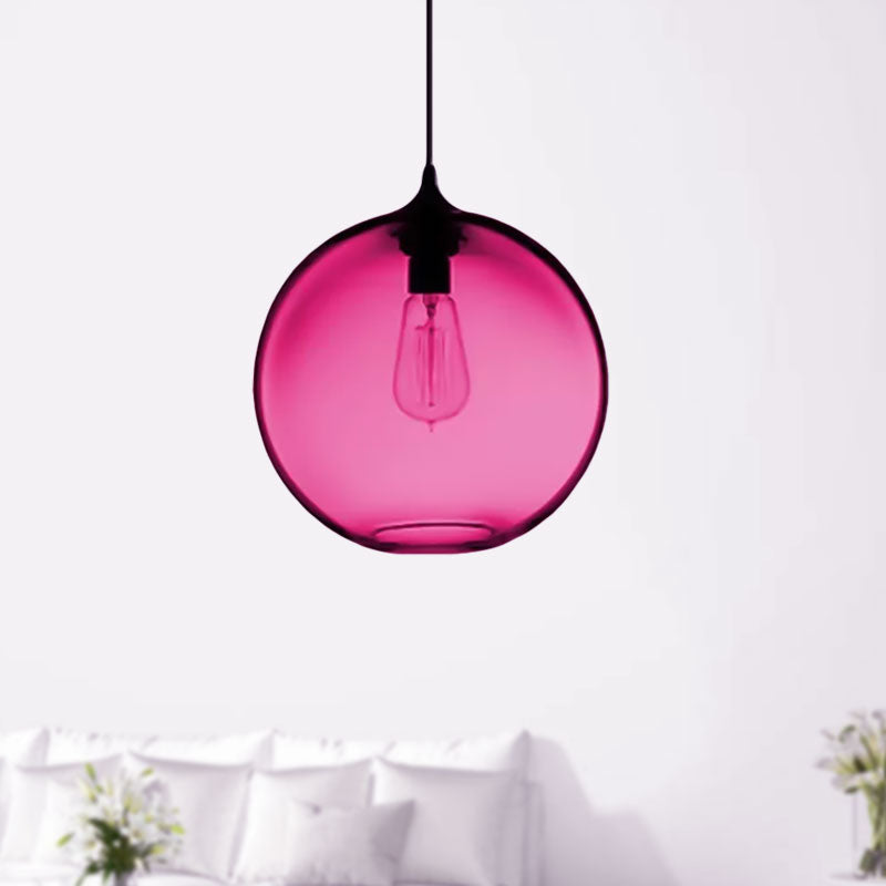 Globe Ceiling Pendant Light Simplicity Glass 1 Light Red/Brown/Clear Hanging Ceiling Light Clearhalo 'Ceiling Lights' 'Chandeliers' 'Glass shade' 'Glass' 'Modern Pendants' 'Modern' 'Pendant Lights' 'Pendants' Lighting' 597676