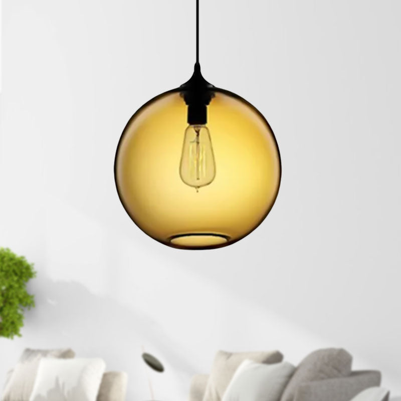 Globe Ceiling Pendant Light Simplicity Glass 1 Light Red/Brown/Clear Hanging Ceiling Light Amber Clearhalo 'Ceiling Lights' 'Chandeliers' 'Glass shade' 'Glass' 'Modern Pendants' 'Modern' 'Pendant Lights' 'Pendants' Lighting' 597678