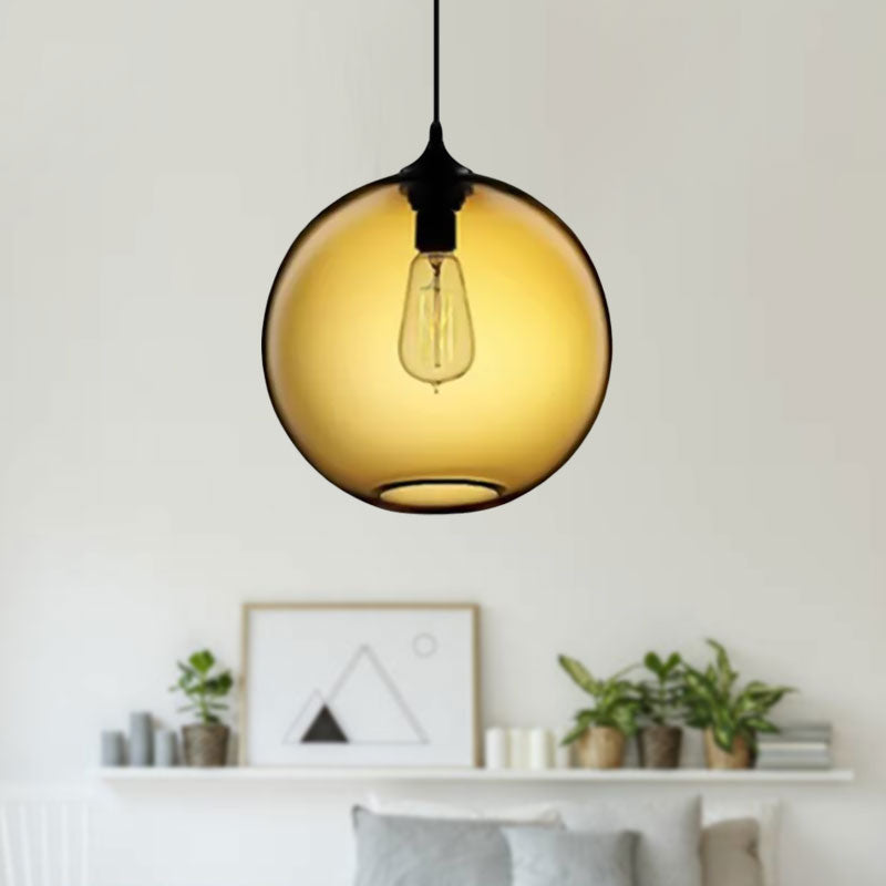 Globe Ceiling Pendant Light Simplicity Glass 1 Light Red/Brown/Clear Hanging Ceiling Light Clearhalo 'Ceiling Lights' 'Chandeliers' 'Glass shade' 'Glass' 'Modern Pendants' 'Modern' 'Pendant Lights' 'Pendants' Lighting' 597679