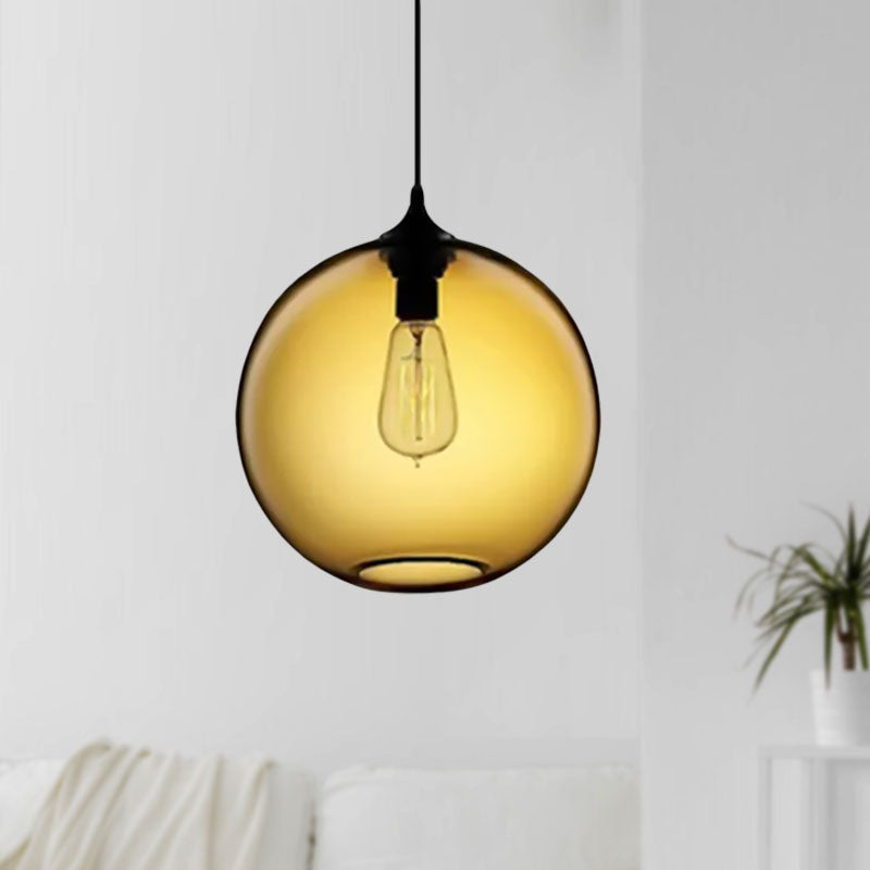 Globe Ceiling Pendant Light Simplicity Glass 1 Light Red/Brown/Clear Hanging Ceiling Light Clearhalo 'Ceiling Lights' 'Chandeliers' 'Glass shade' 'Glass' 'Modern Pendants' 'Modern' 'Pendant Lights' 'Pendants' Lighting' 597680