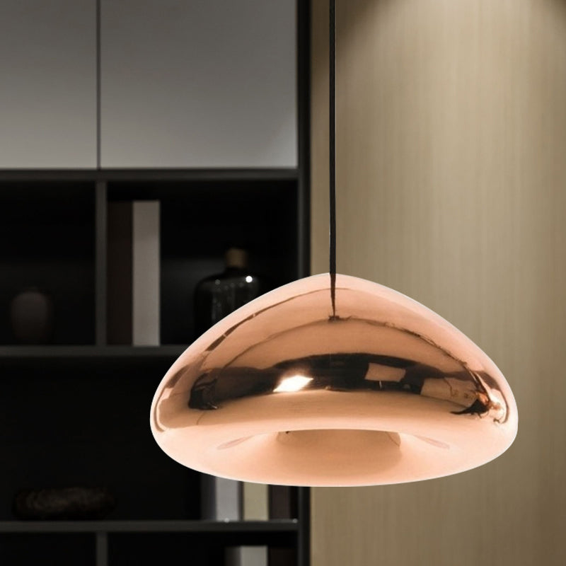 7"/12"W Recessed Shape Pendant Lighting Post-Modern Glass 1 Light Sliver/Gold/Rose Gold Hanging Light Rose Gold Clearhalo 'Ceiling Lights' 'Glass shade' 'Glass' 'Modern Pendants' 'Modern' 'Pendant Lights' 'Pendants' Lighting' 597690