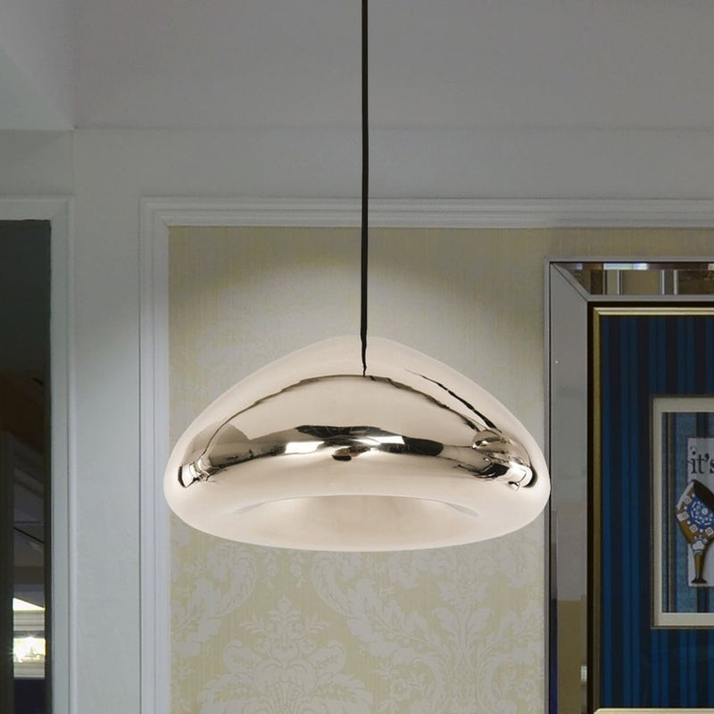 7"/12"W Recessed Shape Pendant Lighting Post-Modern Glass 1 Light Sliver/Gold/Rose Gold Hanging Light Silver Clearhalo 'Ceiling Lights' 'Glass shade' 'Glass' 'Modern Pendants' 'Modern' 'Pendant Lights' 'Pendants' Lighting' 597700