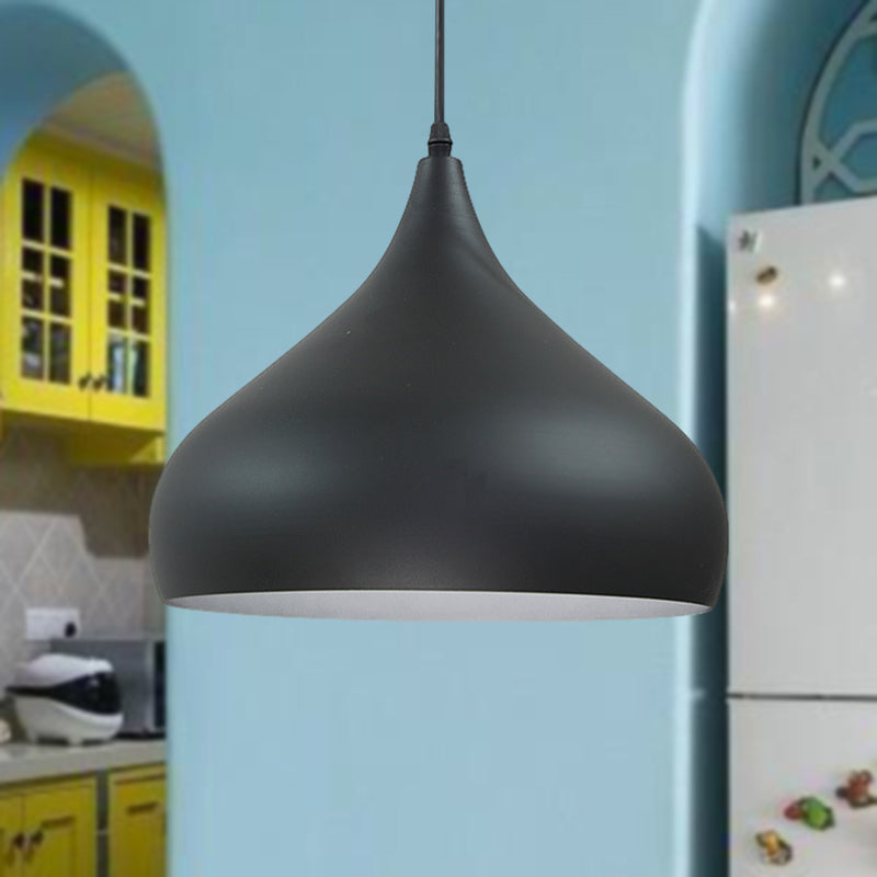 12.5"/16.5" Wide Dome Pendant Lighting Modern Iron 1 Light Black/White/Red Hanging Light Black Clearhalo 'Ceiling Lights' 'Modern Pendants' 'Modern' 'Pendant Lights' 'Pendants' Lighting' 597704