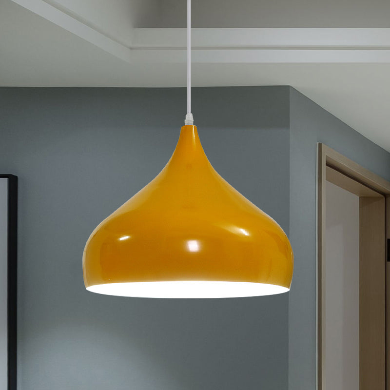 12.5"/16.5" Wide Dome Pendant Lighting Modern Iron 1 Light Black/White/Red Hanging Light Yellow Clearhalo 'Ceiling Lights' 'Modern Pendants' 'Modern' 'Pendant Lights' 'Pendants' Lighting' 597718