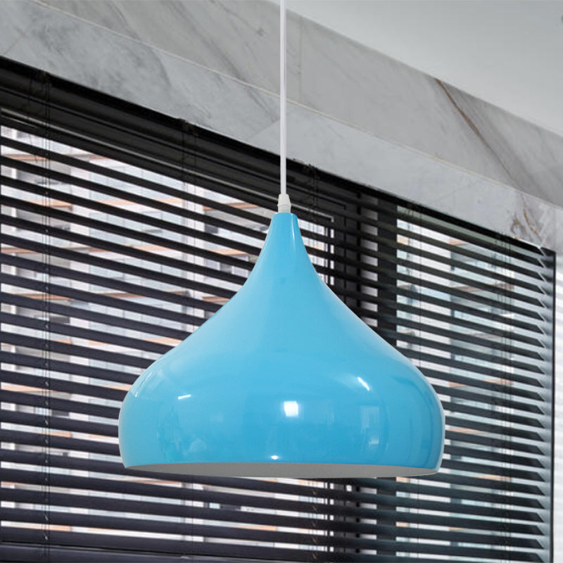 12.5"/16.5" Wide Dome Pendant Lighting Modern Iron 1 Light Black/White/Red Hanging Light Blue Clearhalo 'Ceiling Lights' 'Modern Pendants' 'Modern' 'Pendant Lights' 'Pendants' Lighting' 597722