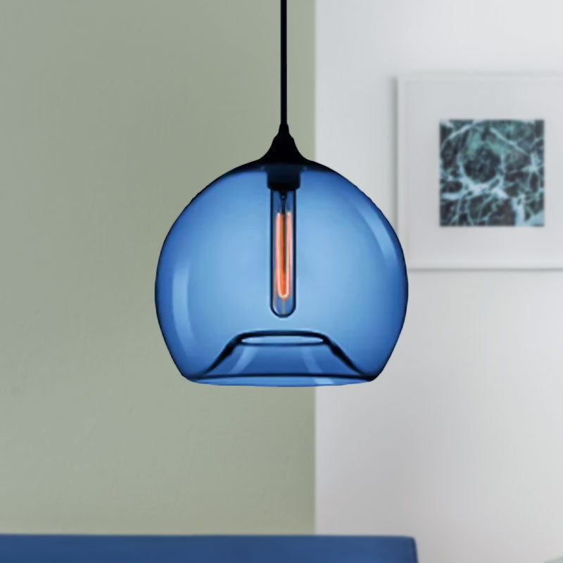 Glass Ball Shade Suspension Light in Modern Style1 Light Red/Brown/Blue Hanging Ceiling Light Dark Blue Clearhalo 'Ceiling Lights' 'Glass shade' 'Glass' 'Modern Pendants' 'Modern' 'Pendant Lights' 'Pendants' Lighting' 597734