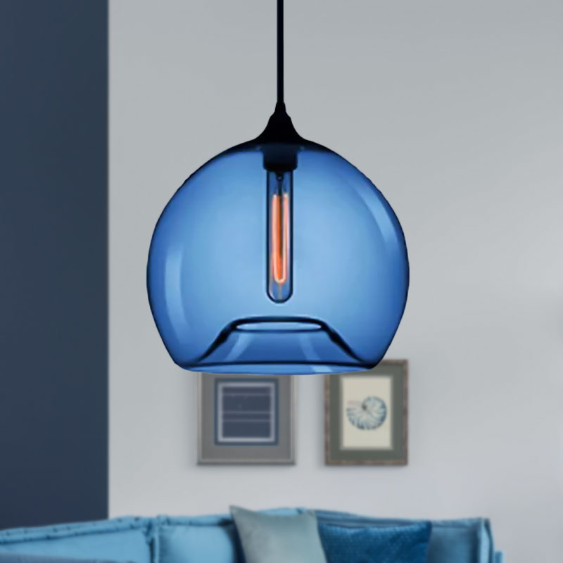 Glass Ball Shade Suspension Light in Modern Style1 Light Red/Brown/Blue Hanging Ceiling Light Clearhalo 'Ceiling Lights' 'Glass shade' 'Glass' 'Modern Pendants' 'Modern' 'Pendant Lights' 'Pendants' Lighting' 597735