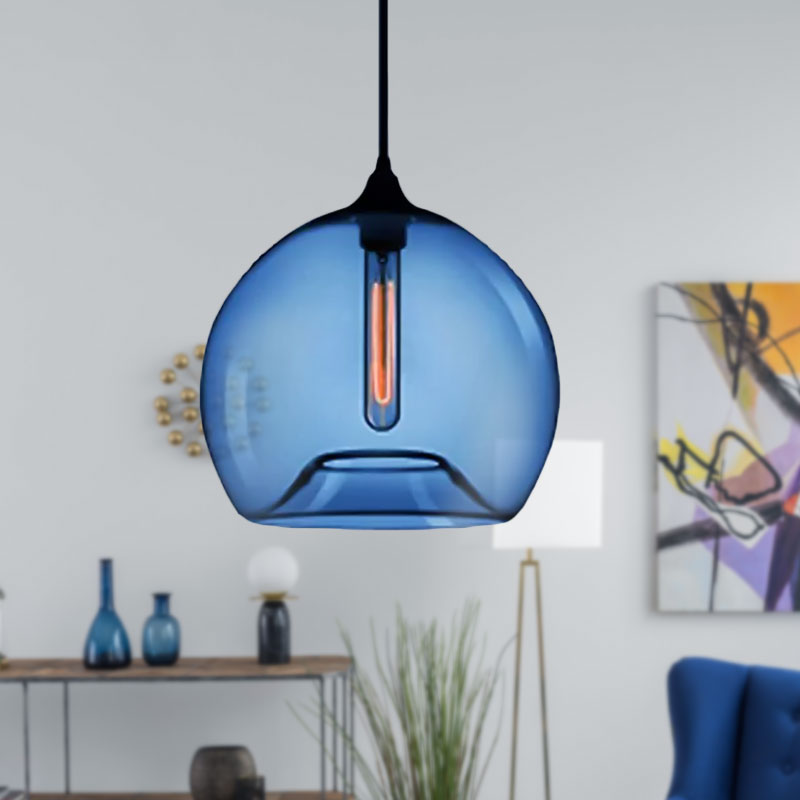 Glass Ball Shade Suspension Light in Modern Style1 Light Red/Brown/Blue Hanging Ceiling Light Clearhalo 'Ceiling Lights' 'Glass shade' 'Glass' 'Modern Pendants' 'Modern' 'Pendant Lights' 'Pendants' Lighting' 597736