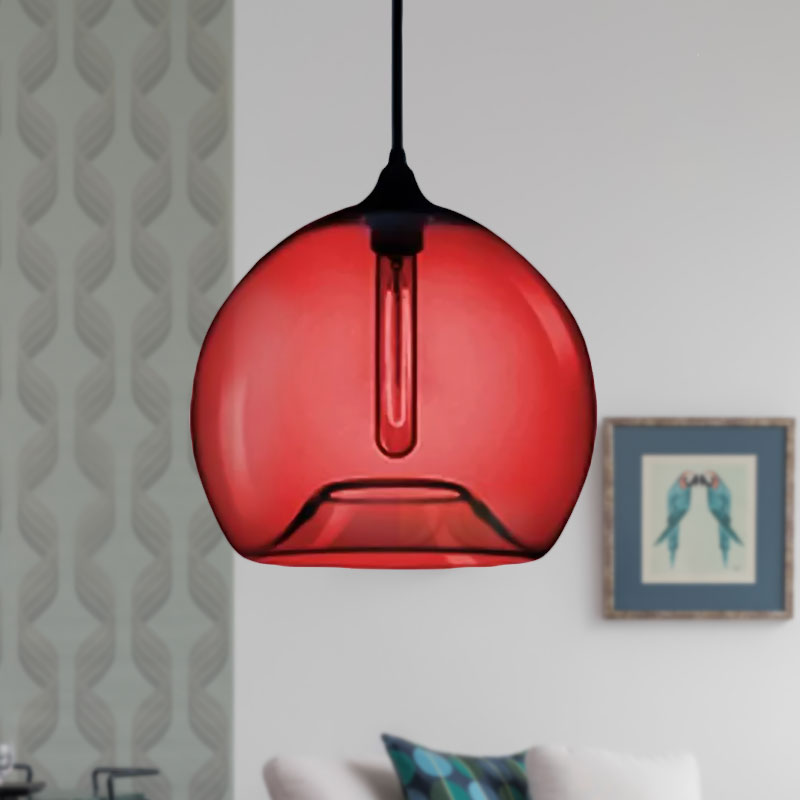 Glass Ball Shade Suspension Light in Modern Style1 Light Red/Brown/Blue Hanging Ceiling Light Red Clearhalo 'Ceiling Lights' 'Glass shade' 'Glass' 'Modern Pendants' 'Modern' 'Pendant Lights' 'Pendants' Lighting' 597739