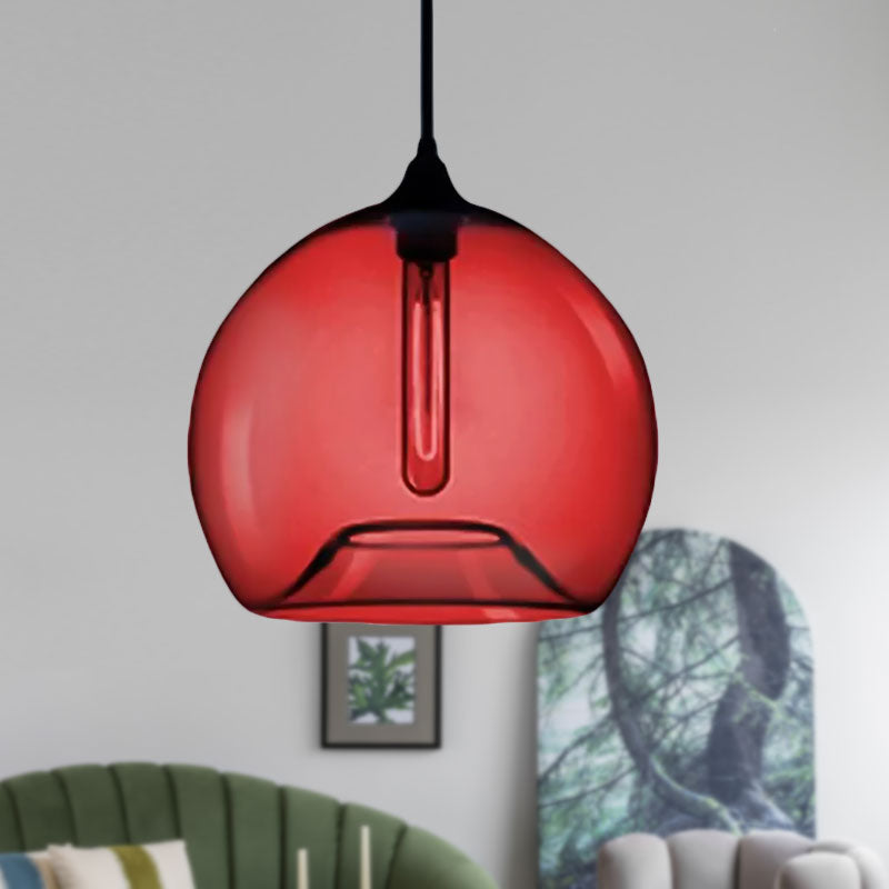 Glass Ball Shade Suspension Light in Modern Style1 Light Red/Brown/Blue Hanging Ceiling Light Clearhalo 'Ceiling Lights' 'Glass shade' 'Glass' 'Modern Pendants' 'Modern' 'Pendant Lights' 'Pendants' Lighting' 597740