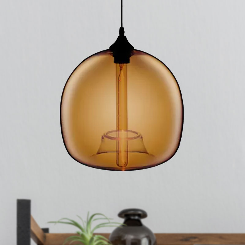 Glass Ball Shade Suspension Light in Modern Style1 Light Red/Brown/Blue Hanging Ceiling Light Clearhalo 'Ceiling Lights' 'Glass shade' 'Glass' 'Modern Pendants' 'Modern' 'Pendant Lights' 'Pendants' Lighting' 597744