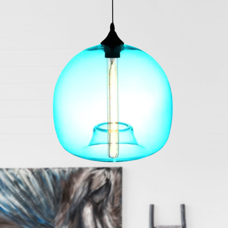 Glass Ball Shade Suspension Light in Modern Style1 Light Red/Brown/Blue Hanging Ceiling Light Sky Blue Clearhalo 'Ceiling Lights' 'Glass shade' 'Glass' 'Modern Pendants' 'Modern' 'Pendant Lights' 'Pendants' Lighting' 597747