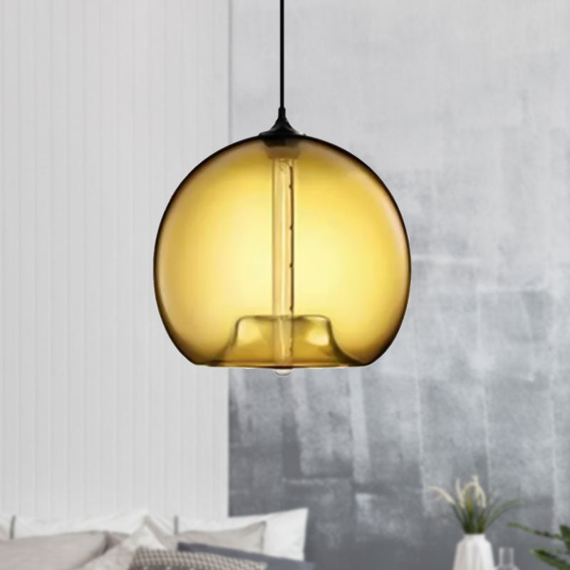 Glass Ball Shade Suspension Light in Modern Style1 Light Red/Brown/Blue Hanging Ceiling Light Amber Clearhalo 'Ceiling Lights' 'Glass shade' 'Glass' 'Modern Pendants' 'Modern' 'Pendant Lights' 'Pendants' Lighting' 597751