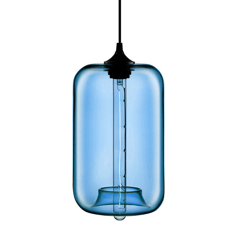 1 Light Hanging Lamp with Cylinder Glass Shade Contemporary Red/Brown/Blue Hanging Ceiling Light Clearhalo 'Ceiling Lights' 'Glass shade' 'Glass' 'Modern Pendants' 'Modern' 'Pendant Lights' 'Pendants' Lighting' 597863