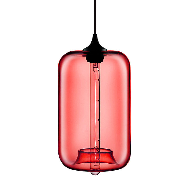 1 Light Hanging Lamp with Cylinder Glass Shade Contemporary Red/Brown/Blue Hanging Ceiling Light Clearhalo 'Ceiling Lights' 'Glass shade' 'Glass' 'Modern Pendants' 'Modern' 'Pendant Lights' 'Pendants' Lighting' 597868