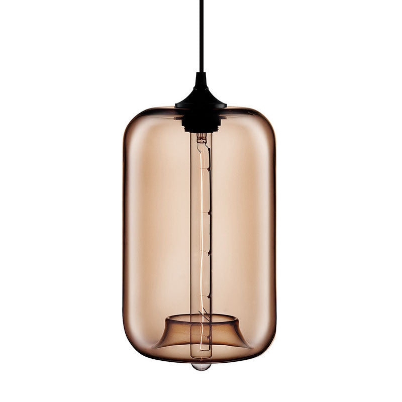 1 Light Hanging Lamp with Cylinder Glass Shade Contemporary Red/Brown/Blue Hanging Ceiling Light Clearhalo 'Ceiling Lights' 'Glass shade' 'Glass' 'Modern Pendants' 'Modern' 'Pendant Lights' 'Pendants' Lighting' 597872