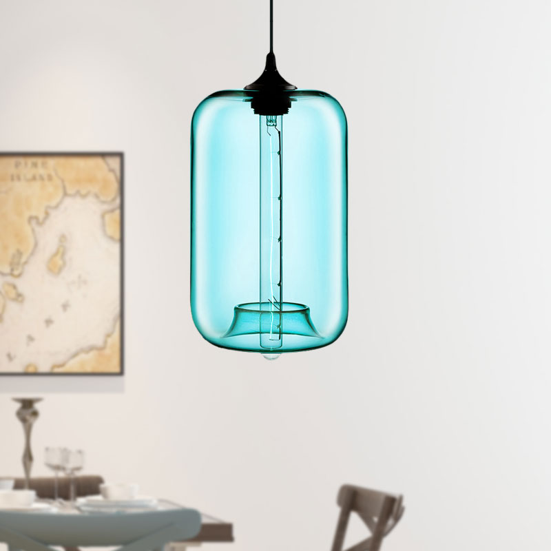 1 Light Hanging Lamp with Cylinder Glass Shade Contemporary Red/Brown/Blue Hanging Ceiling Light Clearhalo 'Ceiling Lights' 'Glass shade' 'Glass' 'Modern Pendants' 'Modern' 'Pendant Lights' 'Pendants' Lighting' 597874