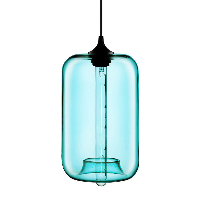 1 Light Hanging Lamp with Cylinder Glass Shade Contemporary Red/Brown/Blue Hanging Ceiling Light Clearhalo 'Ceiling Lights' 'Glass shade' 'Glass' 'Modern Pendants' 'Modern' 'Pendant Lights' 'Pendants' Lighting' 597876