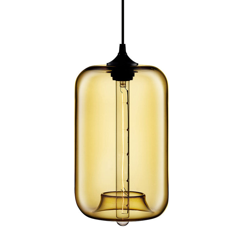 1 Light Hanging Lamp with Cylinder Glass Shade Contemporary Red/Brown/Blue Hanging Ceiling Light Clearhalo 'Ceiling Lights' 'Glass shade' 'Glass' 'Modern Pendants' 'Modern' 'Pendant Lights' 'Pendants' Lighting' 597880