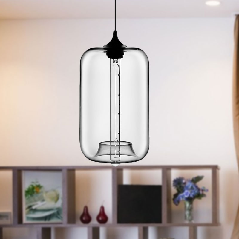 1 Light Hanging Lamp with Cylinder Glass Shade Contemporary Red/Brown/Blue Hanging Ceiling Light Clear Clearhalo 'Ceiling Lights' 'Glass shade' 'Glass' 'Modern Pendants' 'Modern' 'Pendant Lights' 'Pendants' Lighting' 597881