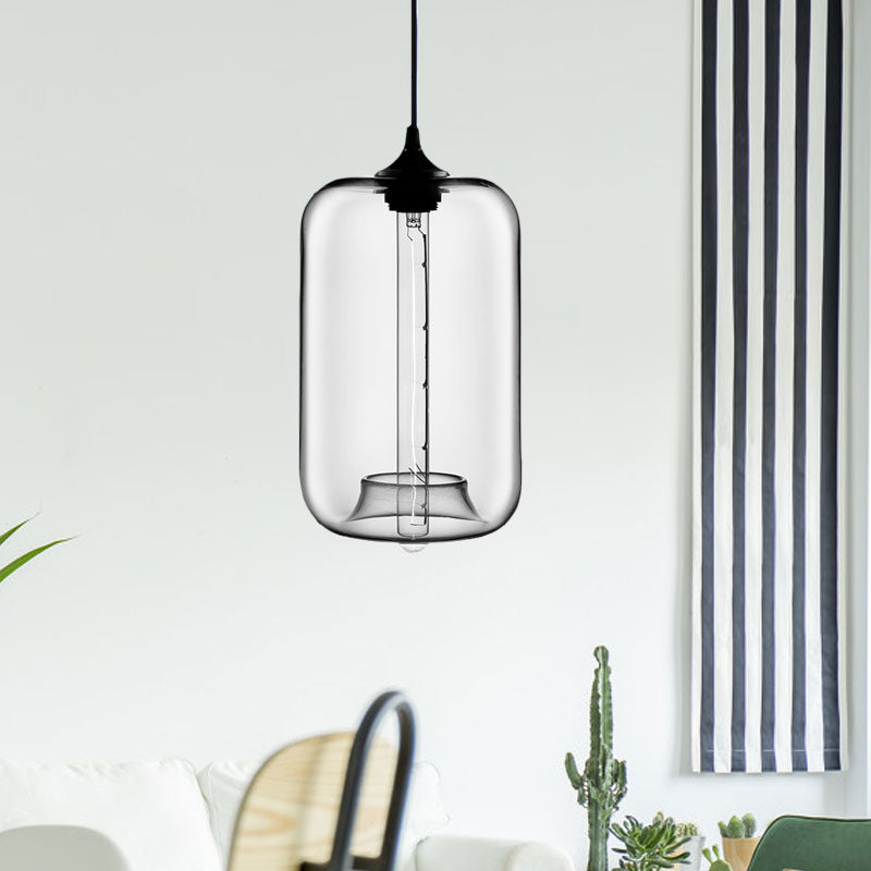 1 Light Hanging Lamp with Cylinder Glass Shade Contemporary Red/Brown/Blue Hanging Ceiling Light Clearhalo 'Ceiling Lights' 'Glass shade' 'Glass' 'Modern Pendants' 'Modern' 'Pendant Lights' 'Pendants' Lighting' 597882