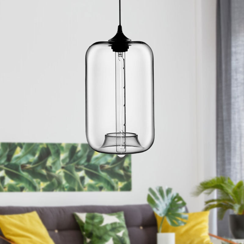 1 Light Hanging Lamp with Cylinder Glass Shade Contemporary Red/Brown/Blue Hanging Ceiling Light Clearhalo 'Ceiling Lights' 'Glass shade' 'Glass' 'Modern Pendants' 'Modern' 'Pendant Lights' 'Pendants' Lighting' 597883