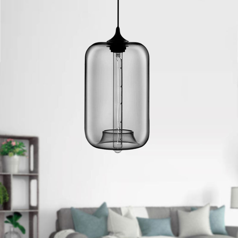 1 Light Hanging Lamp with Cylinder Glass Shade Contemporary Red/Brown/Blue Hanging Ceiling Light Clearhalo 'Ceiling Lights' 'Glass shade' 'Glass' 'Modern Pendants' 'Modern' 'Pendant Lights' 'Pendants' Lighting' 597886