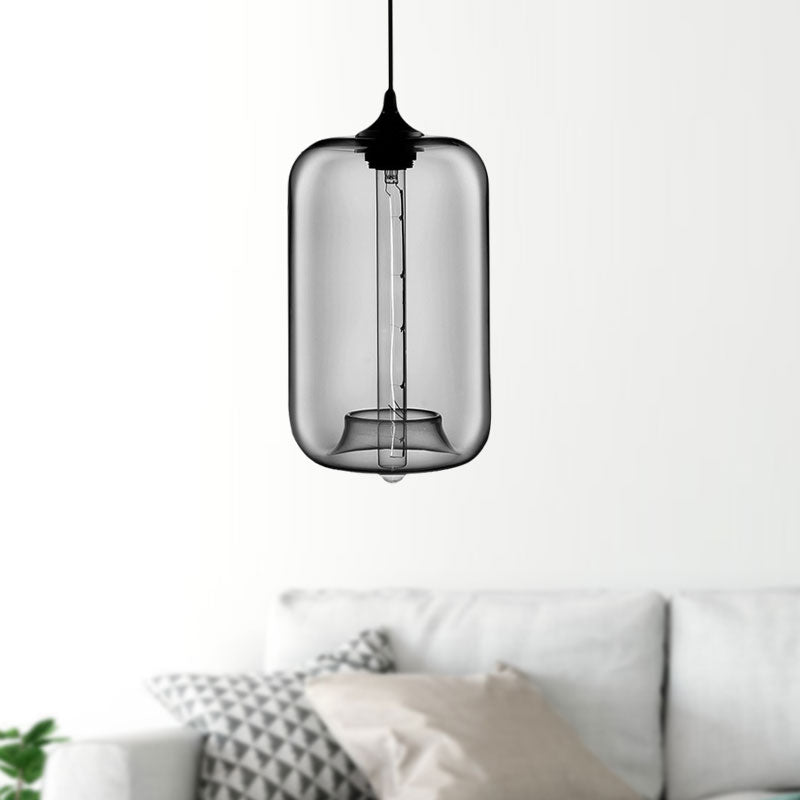 1 Light Hanging Lamp with Cylinder Glass Shade Contemporary Red/Brown/Blue Hanging Ceiling Light Clearhalo 'Ceiling Lights' 'Glass shade' 'Glass' 'Modern Pendants' 'Modern' 'Pendant Lights' 'Pendants' Lighting' 597887