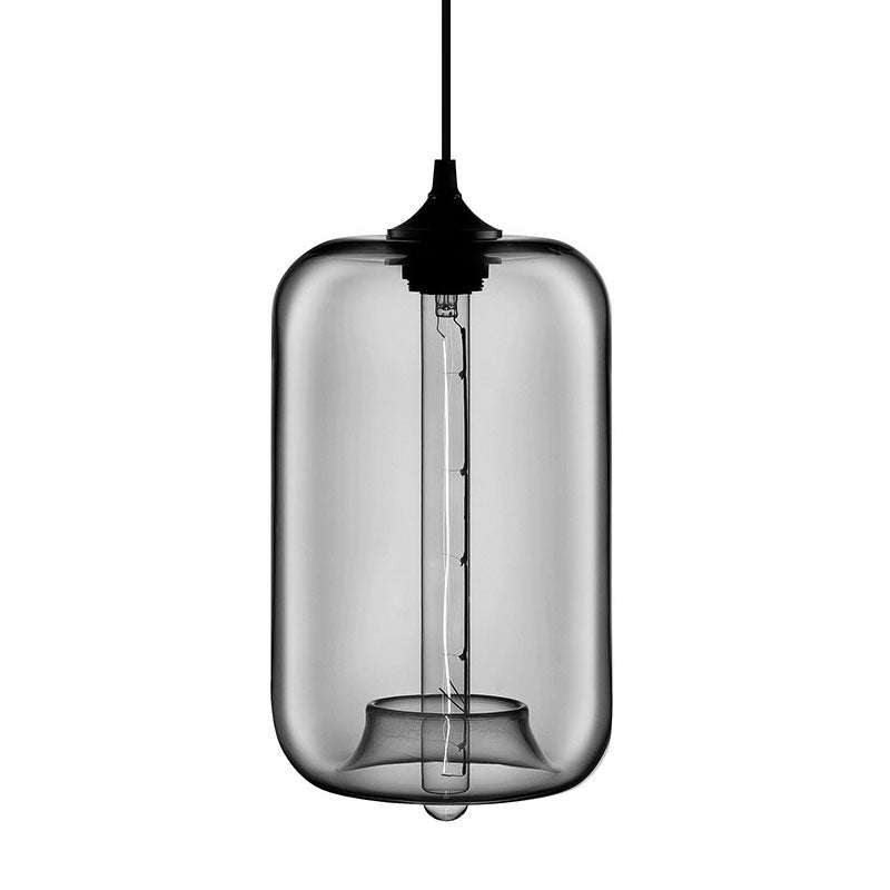 1 Light Hanging Lamp with Cylinder Glass Shade Contemporary Red/Brown/Blue Hanging Ceiling Light Clearhalo 'Ceiling Lights' 'Glass shade' 'Glass' 'Modern Pendants' 'Modern' 'Pendant Lights' 'Pendants' Lighting' 597888