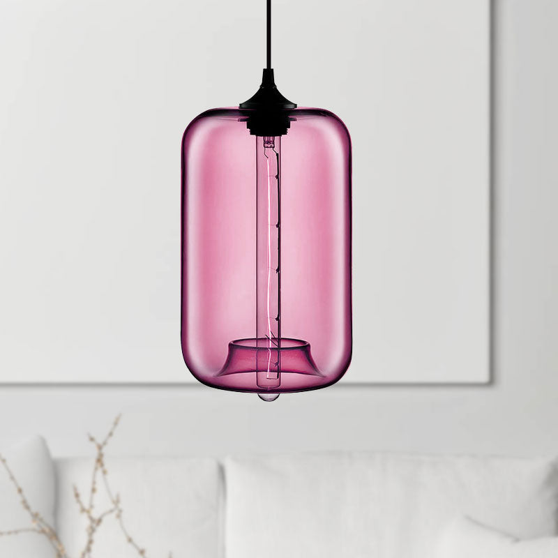 1 Light Hanging Lamp with Cylinder Glass Shade Contemporary Red/Brown/Blue Hanging Ceiling Light Rose Red Clearhalo 'Ceiling Lights' 'Glass shade' 'Glass' 'Modern Pendants' 'Modern' 'Pendant Lights' 'Pendants' Lighting' 597889