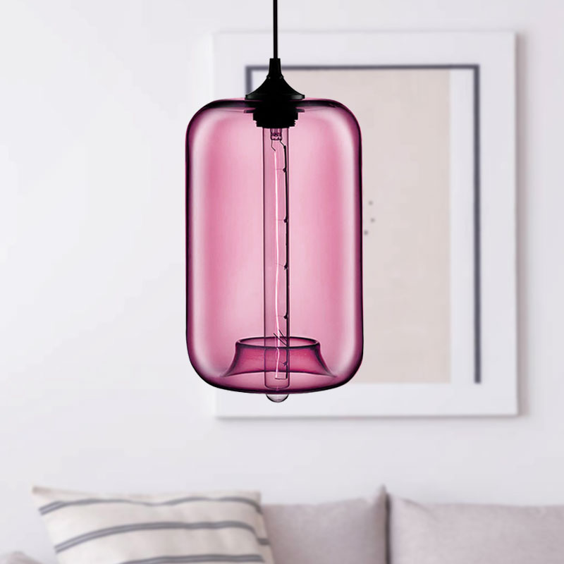 1 Light Hanging Lamp with Cylinder Glass Shade Contemporary Red/Brown/Blue Hanging Ceiling Light Clearhalo 'Ceiling Lights' 'Glass shade' 'Glass' 'Modern Pendants' 'Modern' 'Pendant Lights' 'Pendants' Lighting' 597891