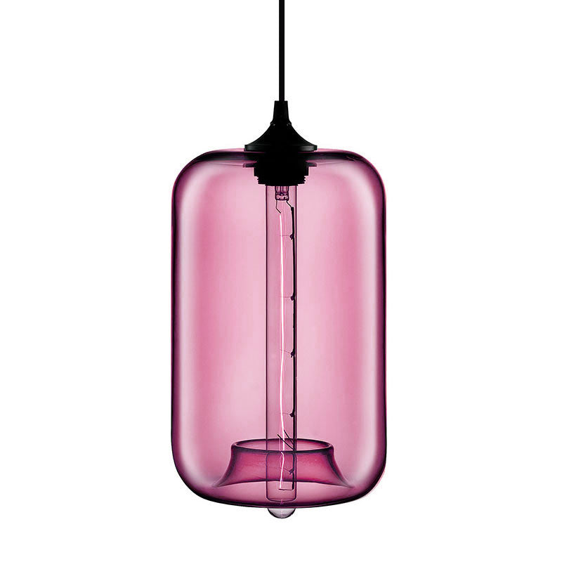 1 Light Hanging Lamp with Cylinder Glass Shade Contemporary Red/Brown/Blue Hanging Ceiling Light Clearhalo 'Ceiling Lights' 'Glass shade' 'Glass' 'Modern Pendants' 'Modern' 'Pendant Lights' 'Pendants' Lighting' 597892