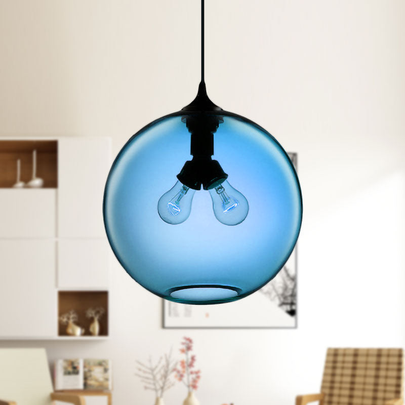 Globe Ceiling Pendant Light Modern Glass 2 Lights Red/Brown/Clear Hanging Ceiling Light Dark Blue Clearhalo 'Ceiling Lights' 'Glass shade' 'Glass' 'Modern Pendants' 'Modern' 'Pendant Lights' 'Pendants' Lighting' 597912