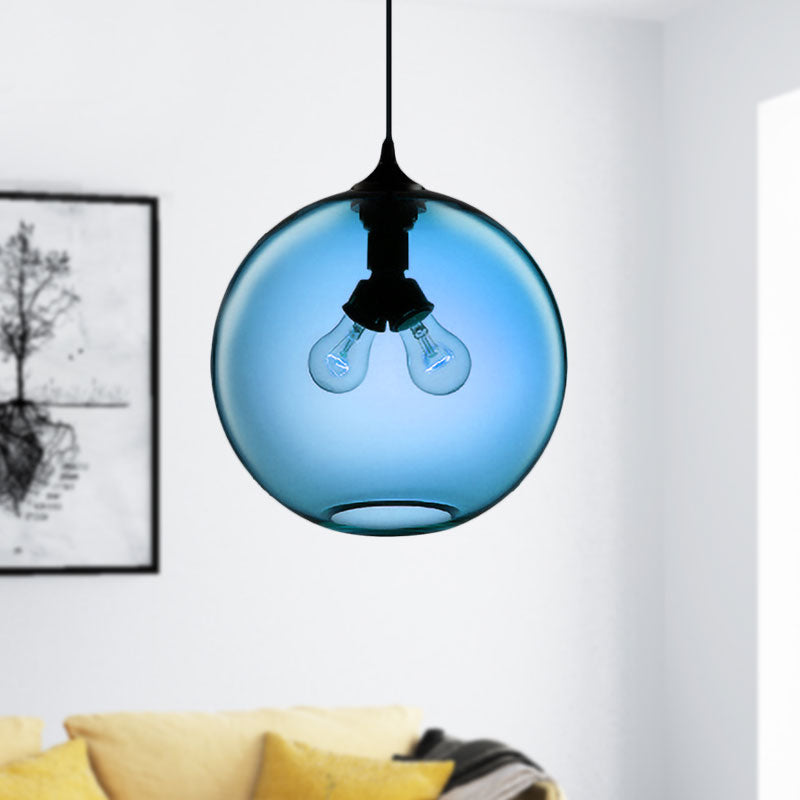 Globe Ceiling Pendant Light Modern Glass 2 Lights Red/Brown/Clear Hanging Ceiling Light Clearhalo 'Ceiling Lights' 'Glass shade' 'Glass' 'Modern Pendants' 'Modern' 'Pendant Lights' 'Pendants' Lighting' 597913