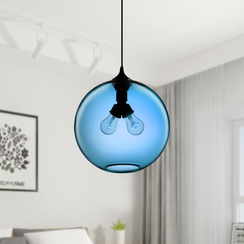 Globe Ceiling Pendant Light Modern Glass 2 Lights Red/Brown/Clear Hanging Ceiling Light Clearhalo 'Ceiling Lights' 'Glass shade' 'Glass' 'Modern Pendants' 'Modern' 'Pendant Lights' 'Pendants' Lighting' 597914