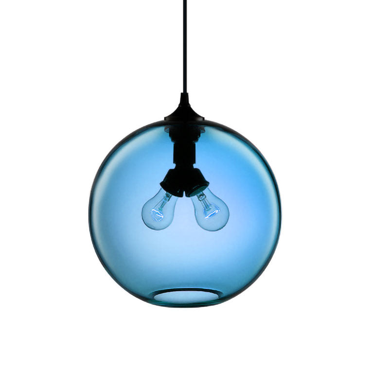 Globe Ceiling Pendant Light Modern Glass 2 Lights Red/Brown/Clear Hanging Ceiling Light Clearhalo 'Ceiling Lights' 'Glass shade' 'Glass' 'Modern Pendants' 'Modern' 'Pendant Lights' 'Pendants' Lighting' 597915