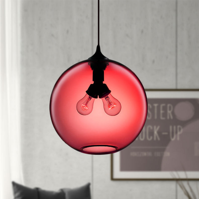 Globe Ceiling Pendant Light Modern Glass 2 Lights Red/Brown/Clear Hanging Ceiling Light Red Clearhalo 'Ceiling Lights' 'Glass shade' 'Glass' 'Modern Pendants' 'Modern' 'Pendant Lights' 'Pendants' Lighting' 597917