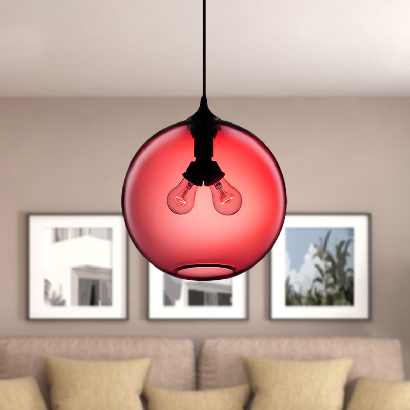 Globe Ceiling Pendant Light Modern Glass 2 Lights Red/Brown/Clear Hanging Ceiling Light Clearhalo 'Ceiling Lights' 'Glass shade' 'Glass' 'Modern Pendants' 'Modern' 'Pendant Lights' 'Pendants' Lighting' 597918