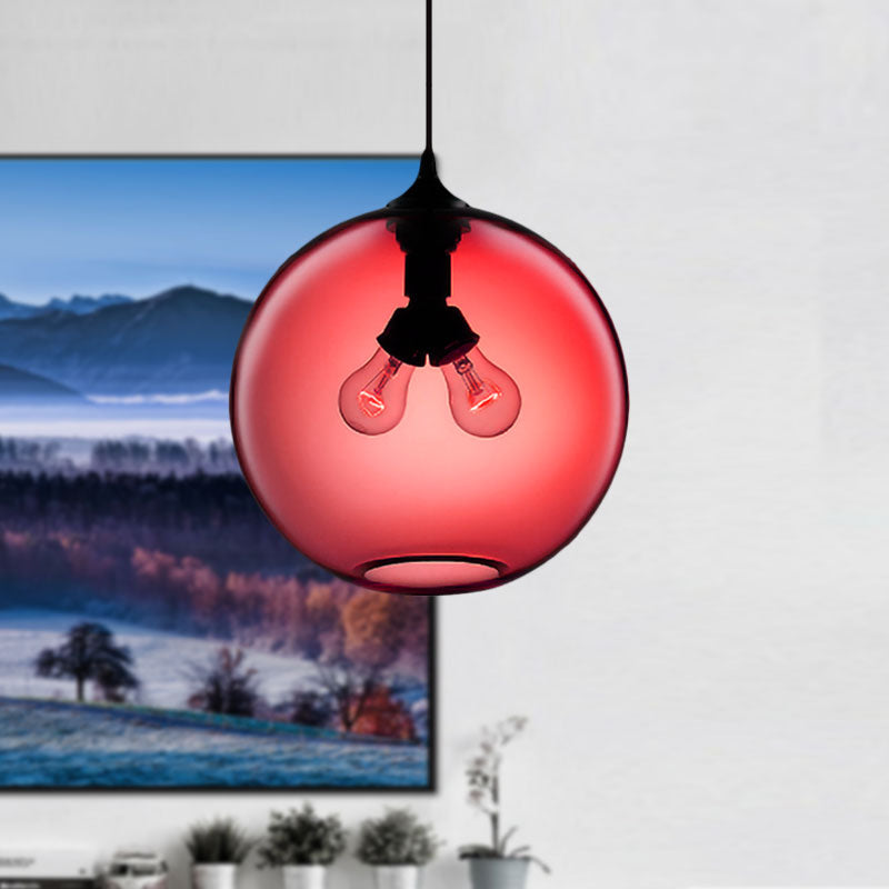 Globe Ceiling Pendant Light Modern Glass 2 Lights Red/Brown/Clear Hanging Ceiling Light Clearhalo 'Ceiling Lights' 'Glass shade' 'Glass' 'Modern Pendants' 'Modern' 'Pendant Lights' 'Pendants' Lighting' 597919