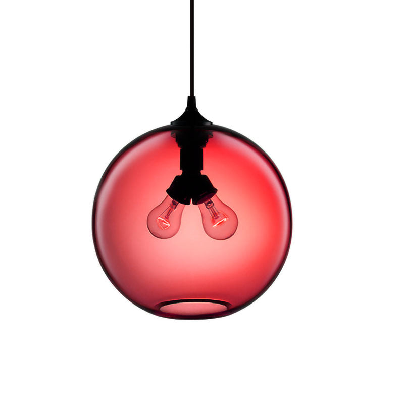 Globe Ceiling Pendant Light Modern Glass 2 Lights Red/Brown/Clear Hanging Ceiling Light Clearhalo 'Ceiling Lights' 'Glass shade' 'Glass' 'Modern Pendants' 'Modern' 'Pendant Lights' 'Pendants' Lighting' 597920