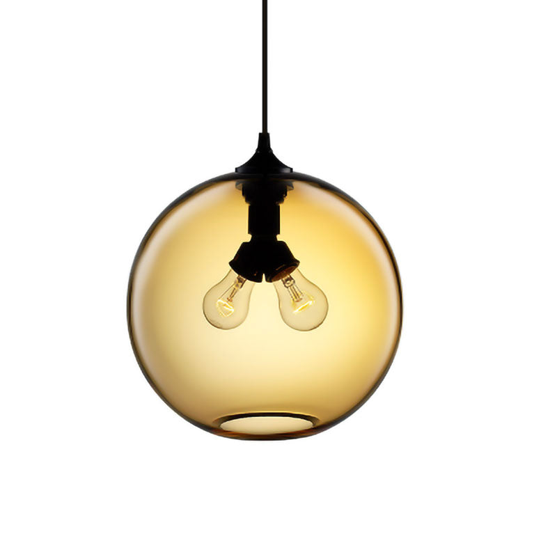 Globe Ceiling Pendant Light Modern Glass 2 Lights Red/Brown/Clear Hanging Ceiling Light Clearhalo 'Ceiling Lights' 'Glass shade' 'Glass' 'Modern Pendants' 'Modern' 'Pendant Lights' 'Pendants' Lighting' 597924