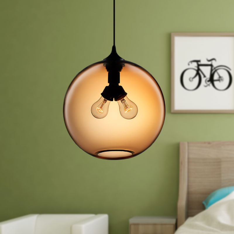 Globe Ceiling Pendant Light Modern Glass 2 Lights Red/Brown/Clear Hanging Ceiling Light Brown Clearhalo 'Ceiling Lights' 'Glass shade' 'Glass' 'Modern Pendants' 'Modern' 'Pendant Lights' 'Pendants' Lighting' 597925