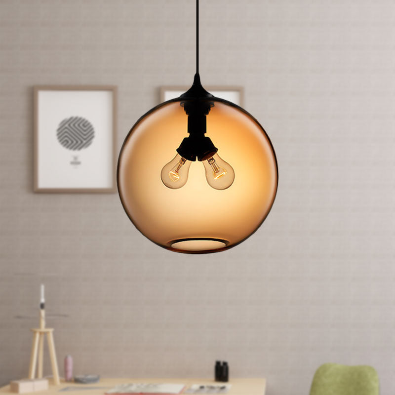 Globe Ceiling Pendant Light Modern Glass 2 Lights Red/Brown/Clear Hanging Ceiling Light Clearhalo 'Ceiling Lights' 'Glass shade' 'Glass' 'Modern Pendants' 'Modern' 'Pendant Lights' 'Pendants' Lighting' 597927